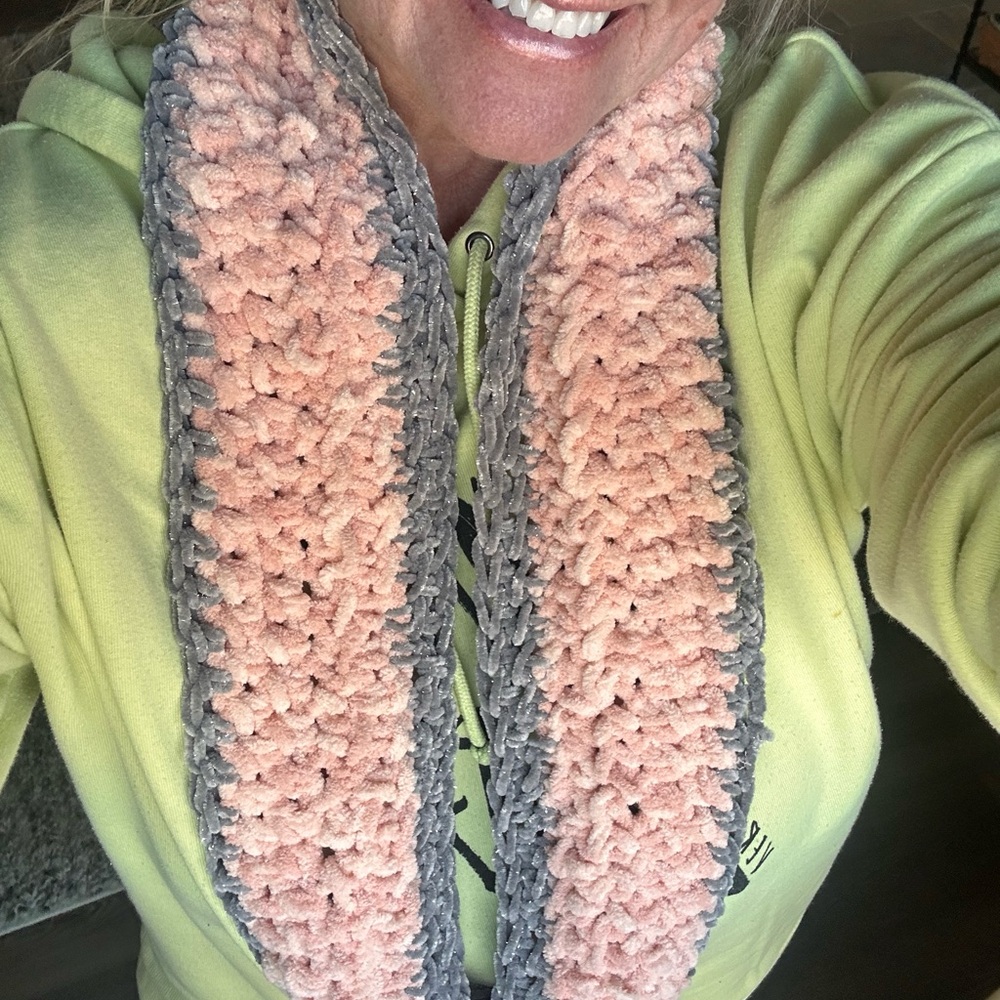 Cozy Pink and Gray Knit Scarf